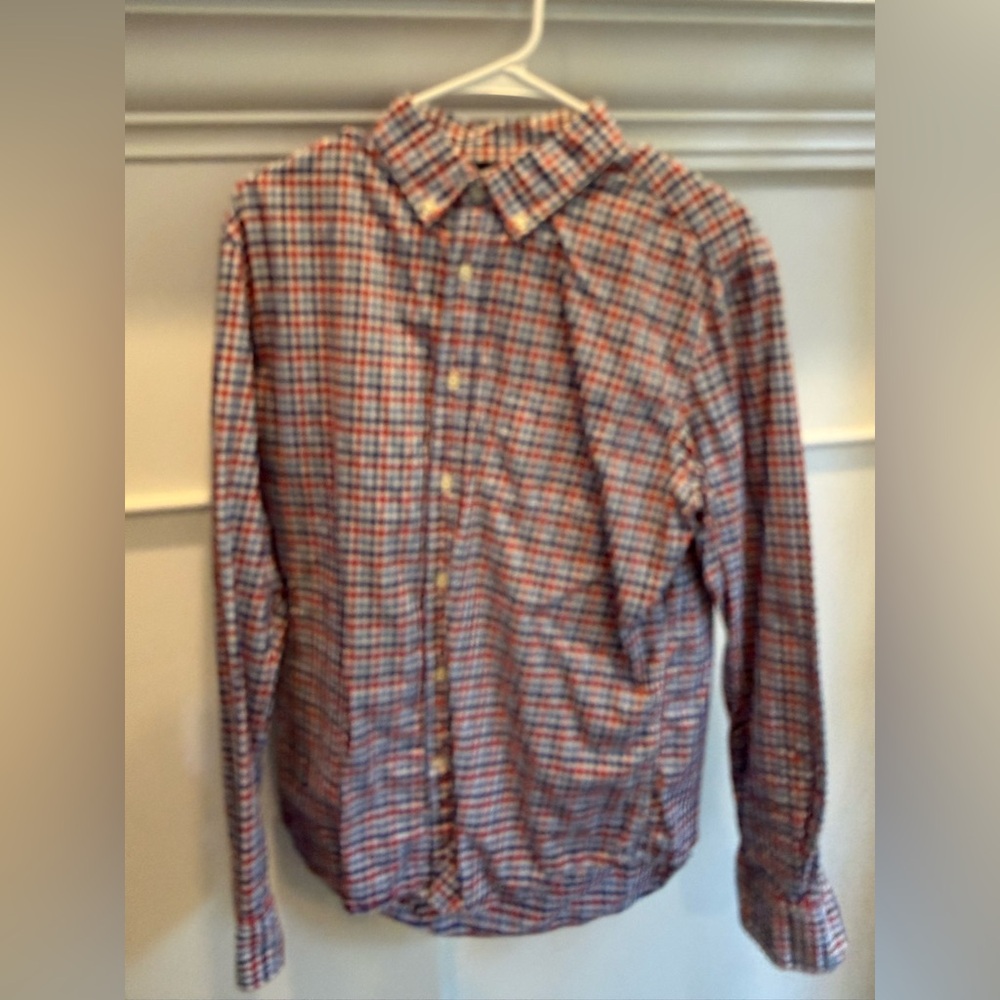 Banana Republic Men's Red and Blue Plaid Shirt